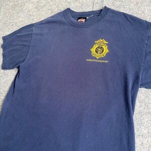 Harley Davidson Firefighter T Shirt Mens Navy Blue Graphic Tee Medium